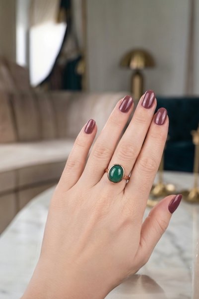 Sevil Gülgün Atelier Handmade Bronze Ring with Natural Stone - Bohemian Design, Adjustable Size
