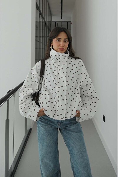 Havoş Ανοιχτό καφέ μπουφάν από γκαμπαρντίνα με πουά σχέδιο