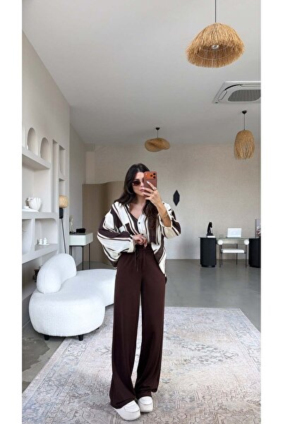 Buket Teke Καφέ παντελόνι μοντάλ με κορδόνι