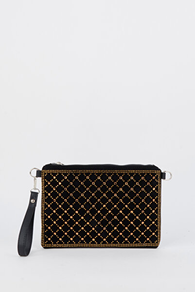 Vivaq Γυναικεία τσάντα χειρός και clutch με καπιτονέ χρυσό πέτρινο σουέντ λου...