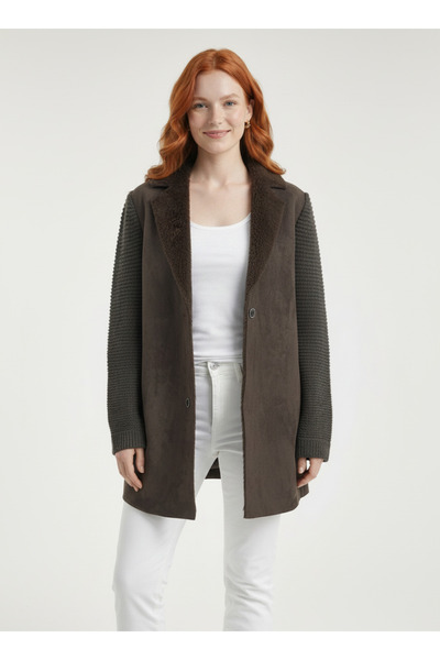 Neden Tekstil Γυναικείο πλεκτό μπουφάν με μανίκια και εμφάνιση σουέτ, με διπλ...