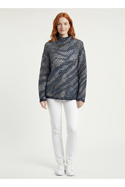 Neden Tekstil Γυναικείο Πλεκτό Πουλόβερ με ψηλό λαιμό - Μπλε ναυτικό με μικτό...