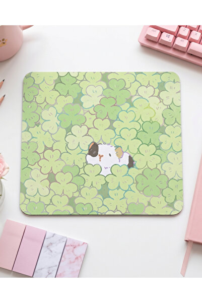 matizya Sevimli Yonca ve Hamster Desenli Mousepad – Kawaii Aesthetic Mouse Pa...