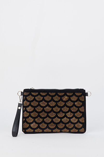 Vivaq Γυναικεία τσάντα χειρός και clutch τύπου Yelpazer με χρυσές πέτρες, λου...