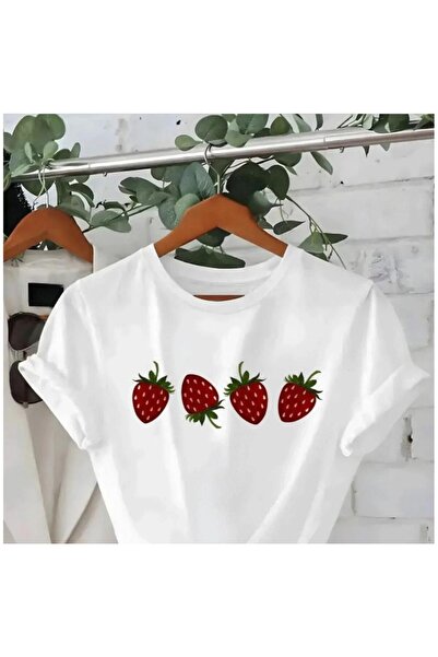 DİVİN Γυναικείο T-Shirt Streetwear με Γραφικό Σχέδιο Φράουλας