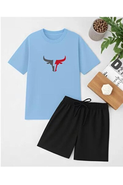 DİVİN Унисекс щампован овърсайз комплект от тениска и шорти bartik