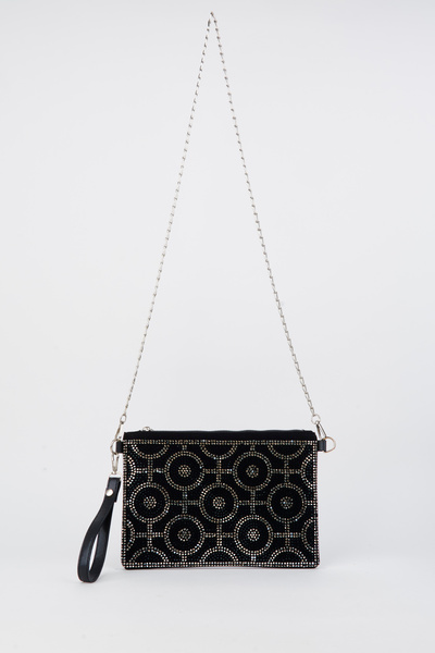 Vivaq Kadın Halka Altın Taşlı Süet Bilek Askılı Ve Zincir Askılı Portföy El Ve Clutch Çanta