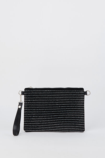 Vivaq Γυναικεία τσάντα χειρός και clutch από ασημί πέτρα και σουέντ με λουράκ...