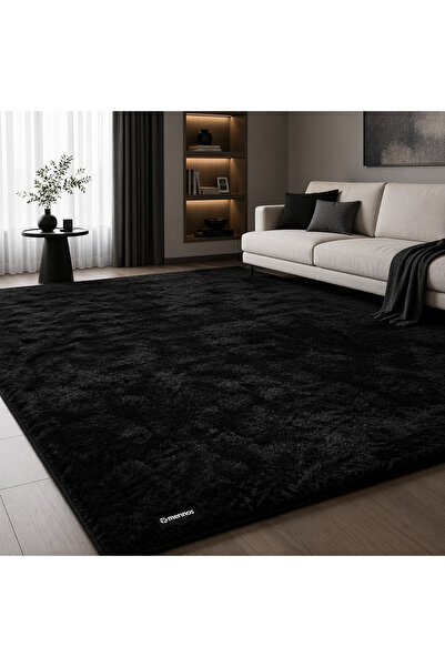 Merinos Jel Taban Antrasit Peluş Halı – Ultra Yumuşak Shaggy Doku, Kaymaz Tab...