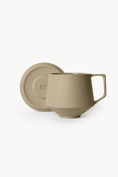 RUQ Ceramics Lumière Beige Kupa Tabaklı – Limoges Fransız Porseleni, 300 ml