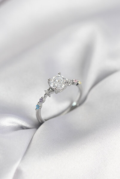 silky glows Stylish Single Stone Model Zircon Stone Silver Color Women's Ring...
