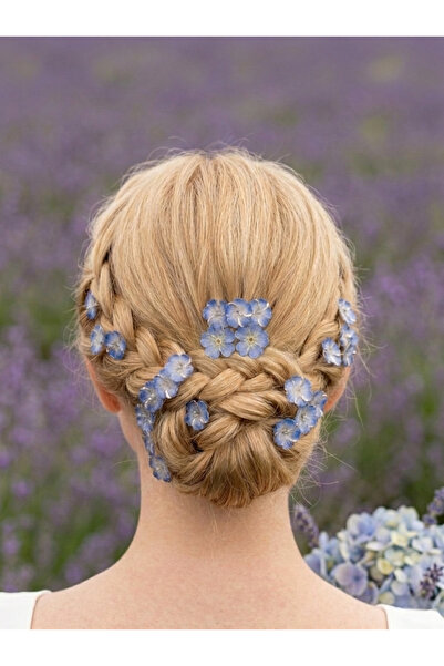 REBORN DESIGN Lotus Model Gold Detailed Saks Blue Color 10-Piece Charm Hair E...