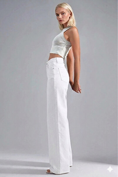 WODDİ Alice Women's Palazzo Power Lycra Super High Waist Loose Jeans Denim Trousers