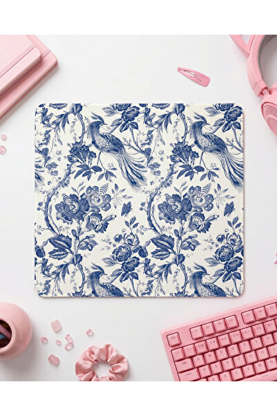 matizya Vintage Mavi Çiçek Desenli Mousepad – Klasik Estetik Masa Aksesuarı, ...