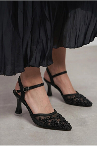 GİAMGİA STORE Γυναικεία βραδινά παπούτσια με τακούνι, από μαύρο τούλι και κεν...