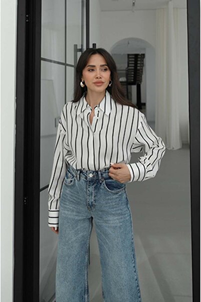 Havoş Cămașă albă cu dungi negre și detalii cu nasturi