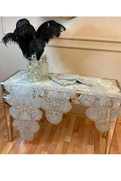 Ceki Home Σετ Σαλονιού Runner Set Γκρι 7 Τεμάχια Λινά Είδη Γαλλικής Δαντέλας ...