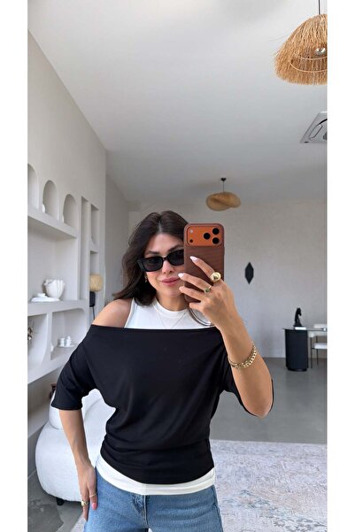 Buket Teke Μαύρη Μπλούζα Αθλητικού Στυλ Modal Διπλή