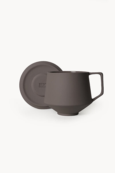 RUQ Ceramics Lumière Dark Brown Kupa Tabaklı – Limoges Fransız Porseleni, 300 ml