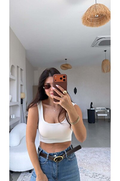 Buket Teke Εκρού Μπροστινό Πίσω Οβάλ Κροπ Τοπ