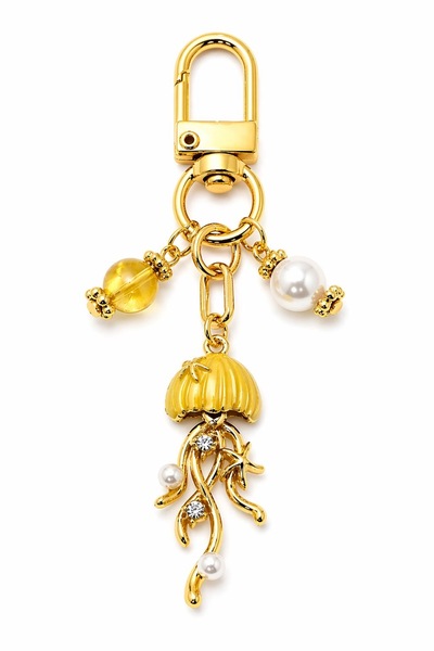 Agatella Tasarım Green Steel Jellyfish Keychain Charm with Citrine Stone & Re...