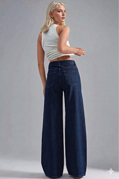 WODDİ Alice Women's Palazzo Power Lycra Super High Waist Loose Jeans Denim Trousers