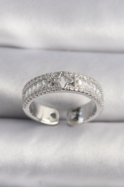 silky glows Premium Silver Color Zircon Stone Star Engraving Women's Ring – A...