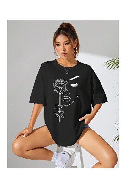 CLASSY.MODA Unisex Μαύρο μπλουζάκι με στάμπα oversize Streetwear Άνετη εφαρμο...