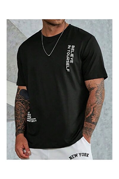 CLASSY.MODA Unisex Μαύρο μπλουζάκι με στάμπα oversize Streetwear Άνετη εφαρμο...