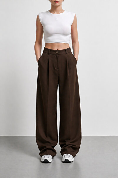 Montivo Γυναικείο υφασμάτινο παντελόνι Palazzo με ψηλόμεσο πλισέ σχέδιο BSK, ...