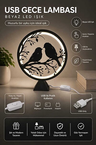 FESTİLO USB Girişli LED Gece Lambası Tasarım Beyaz Işık Dekoratif Masa Lambası