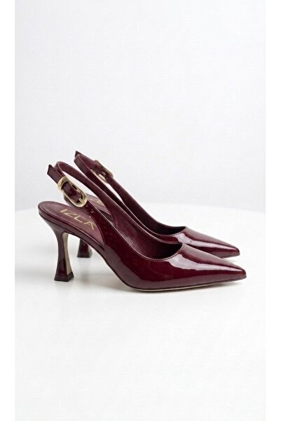 İZCE MODA Γυναικείες γόβες μπορντό λουστρίνι με μυτερή μύτη και λουράκι στον ...