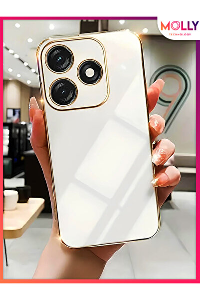 Molly TECNO SPARK 10C İçin İnci Beyazı Kenarları Gold Detaylı Lüks Silikon Kılıf