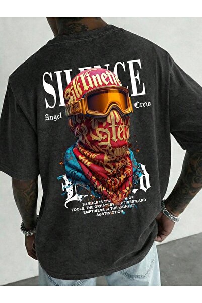 CLASSY.MODA Unisex Μαύρο μπλουζάκι με στάμπα oversize Streetwear Άνετη εφαρμο...