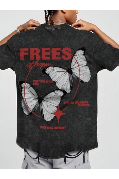 CLASSY.MODA Unisex Μαύρο μπλουζάκι με στάμπα oversize Streetwear Άνετη εφαρμο...