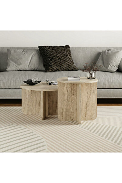 Mourah Home طقم طاولة قهوة هيلاري من قطعتين - ترافرتين/ترافرتين M.SH.25064.5