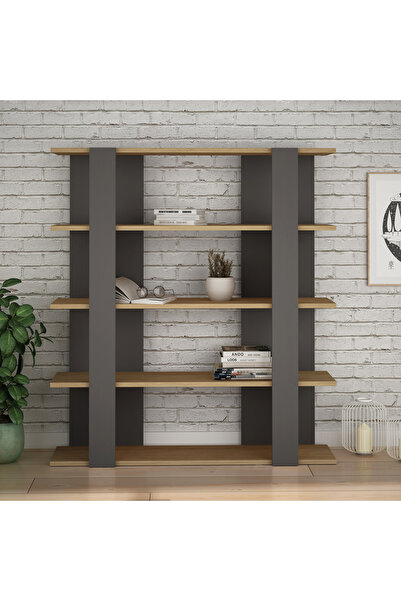 Mourah Home Tita Bookcase Anthracite-Sapphire Oak D29.0XH122.0XW110.0