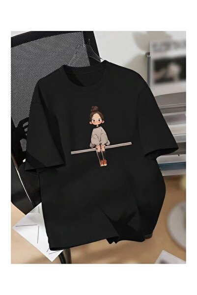 CLASSY.MODA Unisex Μαύρο μπλουζάκι με στάμπα oversize Streetwear Άνετη εφαρμο...