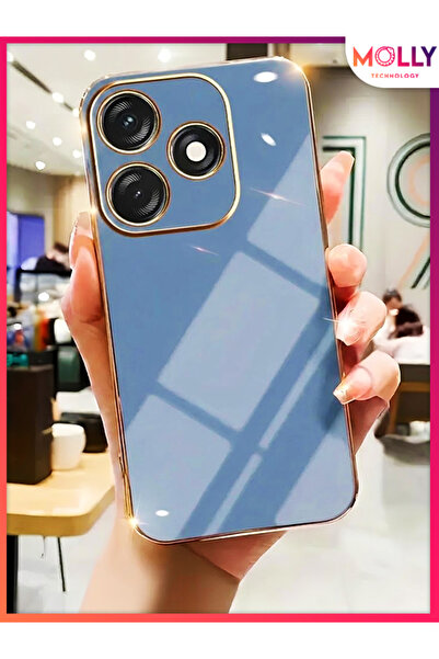 Molly TECNO SPARK 10C İçin Petrol Mavisi Kenarları Gold Detaylı Lüks Silikon ...