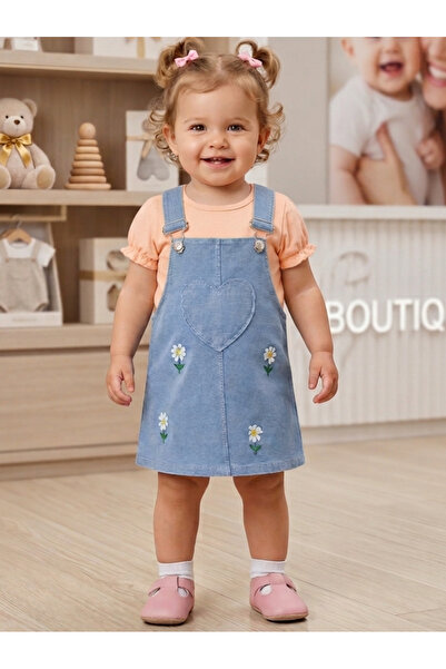 EYMİRGİYİM Daisy Embroidered Heart 2-Piece Set for Baby Girl Children's Gilet
