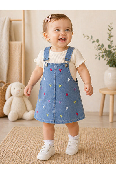EYMİRGİYİM Colorful Heart Embroidered 2-Piece Set for Baby Girl