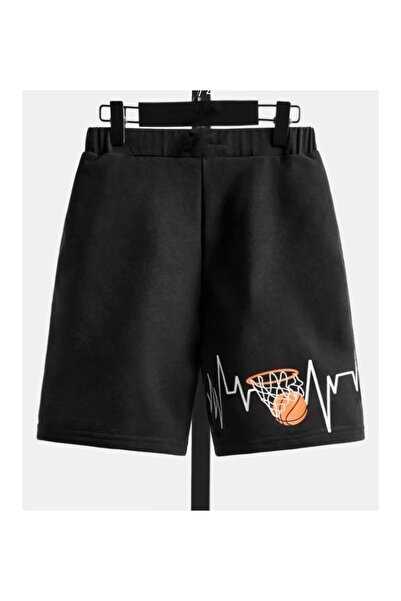 CLASSY.MODA Ανδρικό μαύρο σορτς με στάμπα, άνετη εφαρμογή, ελαστική μέση, καθ...