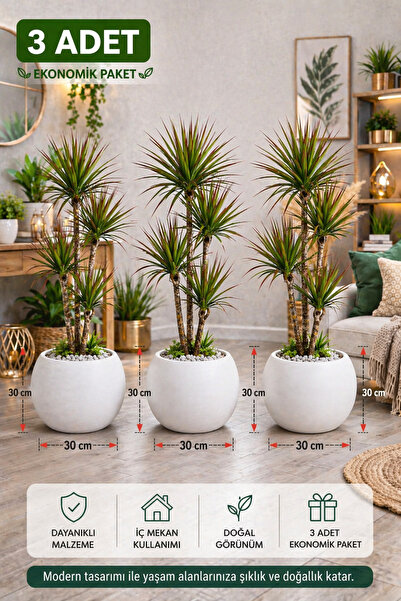 CANBOTANİK Yuvarlak Saksı 30 cm Küre Saksı Salon Saksı Dekoratif Saksı 3 Lü E...