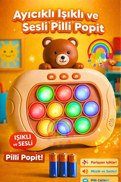YUPULU Ayıcıklı Işıklı ve Sesli Pilli Popit Egitici Oyuncak Sevimli Konsol 4 ...
