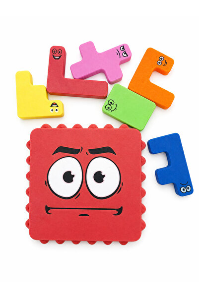 joybaskı Eğitici ve Eğlenceli Emoji Duygu Puzzle (Yapboz) Seti - Renkli Geome...