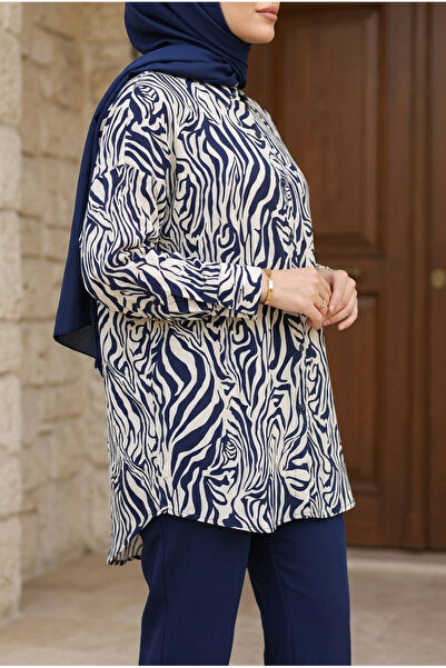 Kirazca Butik Γυναικείο πουκάμισο με μοτίβο αντίθεσης υψηλής ποιότητας, μεγάλ...