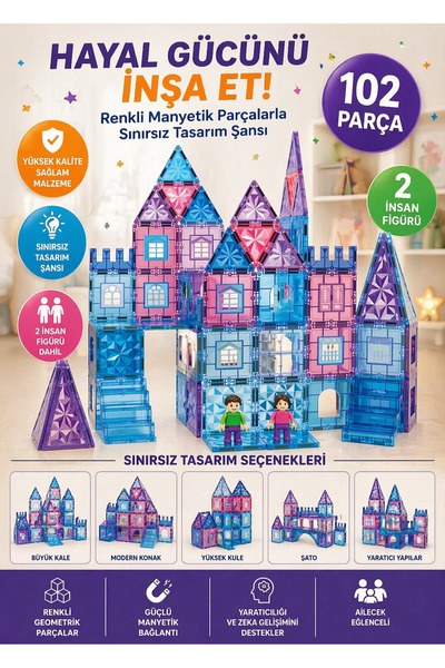 cayenna Manyetik Blok Oyuncak Seti – Renkli Geometrik Parçalar, Eğitici Oyunc...