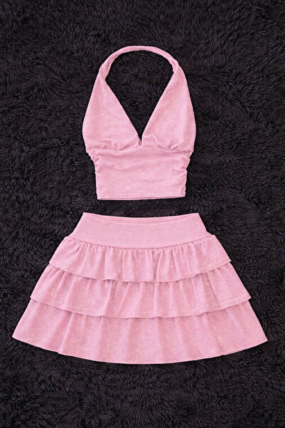 İlayda Toprak Ashley Pink Glitter Premium Σορτς με βολάν Μίνι ελαστική φούστα...