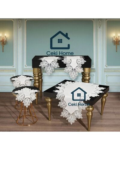 Ceki Home Σετ Σαλονιού με Ράνερ, Λινά Είδη Γαλλικής Δαντέλας, Προϊόντα Προίκω...