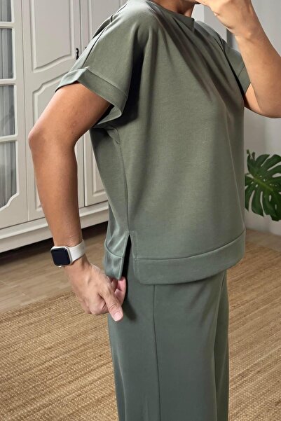 butikhola Khaki Oysho Fabric Modal Tshirt Pants Set
